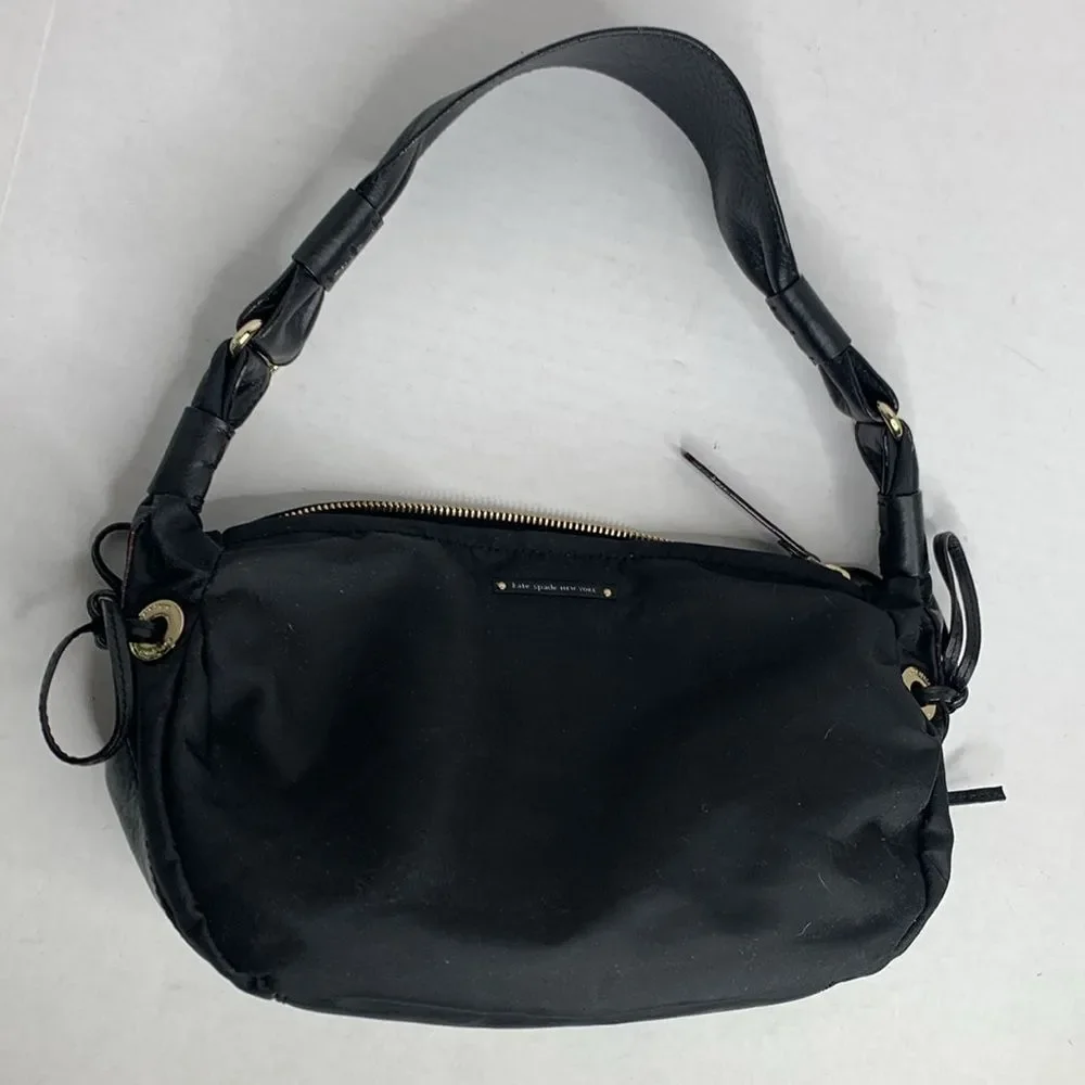 Kate Spade black nylon leather hobo shoulder bag